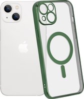 ShieldCase geschikt voor Apple iPhone 14 hoesje transparant Magneet metal coating - donkergroen - Backcover case doorzichtig - Shockproof hoesje - Met oplaad ring