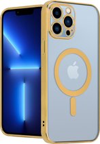 ShieldCase geschikt voor Apple iPhone 13 Pro Max hoesje transparant Magneet metal coating - goud - Shockproof hoesje - Extra robuuste rand - Beschermhoesje - Shockproof Hardcase - Transparant doorzichtig hoesje