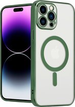 ShieldCase geschikt voor Apple iPhone 14 Pro Max hoesje transparant Magneet metal coating - donkergroen - Backcover case doorzichtig - Shockproof hoesje - Met oplaad ring