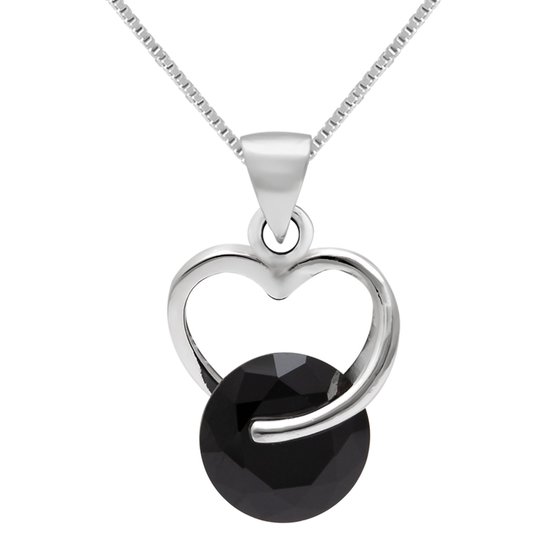 Zilveren ketting dames | Zilveren ketting, opengewerkt hart met steentje