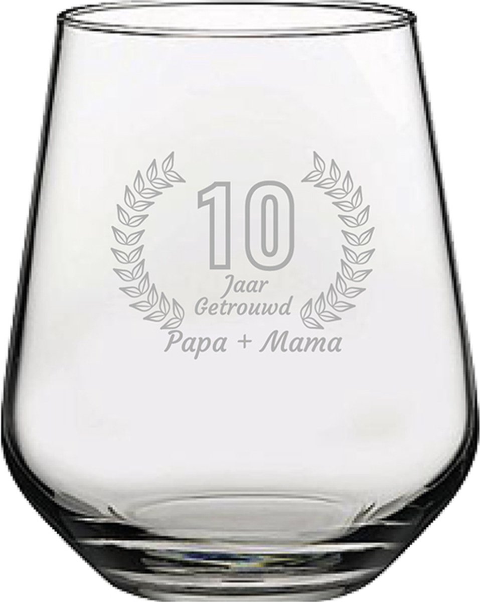Gegraveerde Drinkglas 42,5cl Papa + mama 10 jaar getrouwd