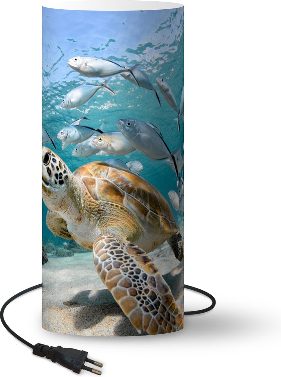 Lamp - Nachtlampje - Tafellamp slaapkamer - Schildpad - Vis - Zee - 70 cm hoog - Ø29.6 cm - Inclusief LED lamp