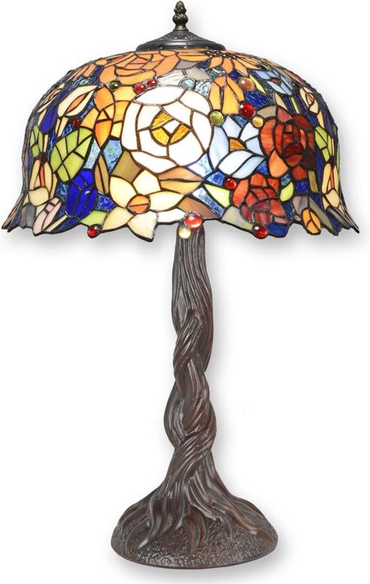 Tiffany tafel lamp, tafellamp, buro lamp, glas in lood lampen A TIFFANY STYLE TABLE LAMP