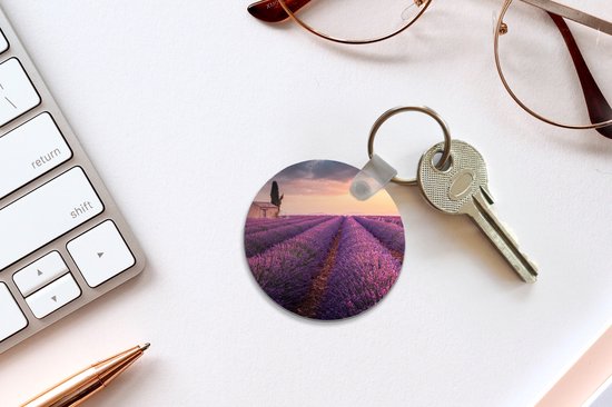 Porte-clés - Lavande - Fleurs - Violet - Champ - Plastique - Rond - Distribution cadeaux