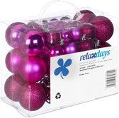Relaxdays kerstballen set van 50 - traditioneel - kunststof - kerstboomversiering - los - roze