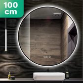Mirlux Miroir de Salle de Bain avec Siècle des Lumières LED et Chauffage - Miroir Mural Rond - Miroir de Douche Anti Condens - Zwart Mat - 100CM