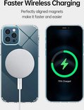 Transparante hoes voor iPhone met magnetische oplader, en weergave van opladen.