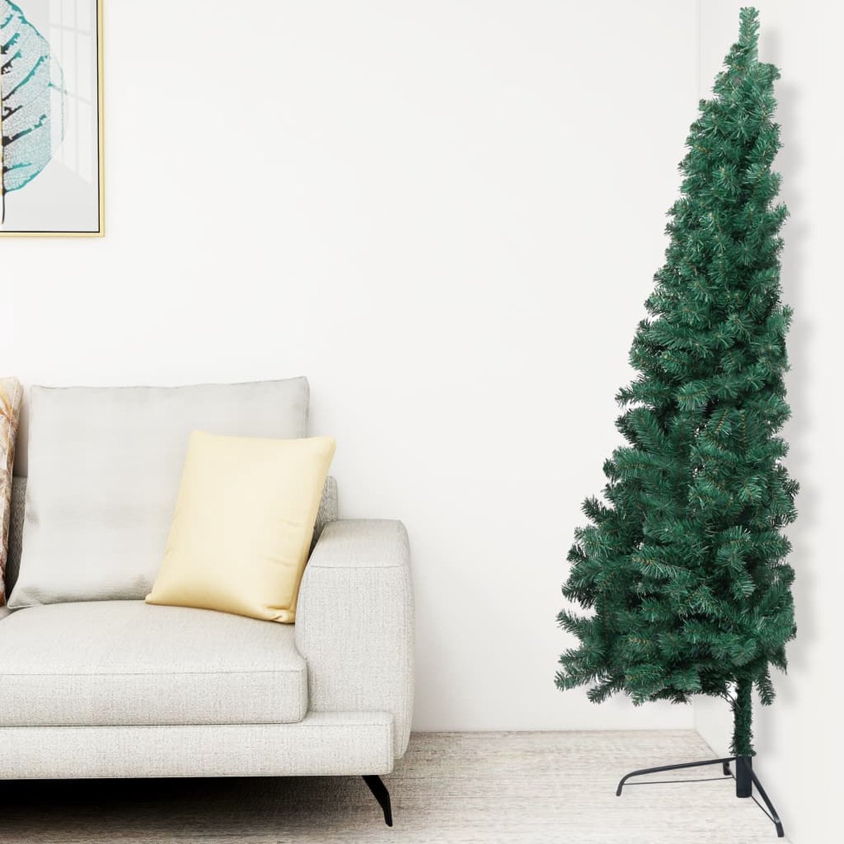 Prolenta Premium - Kunstkerstboom met LED's en standaard half 150 cm PVC groen