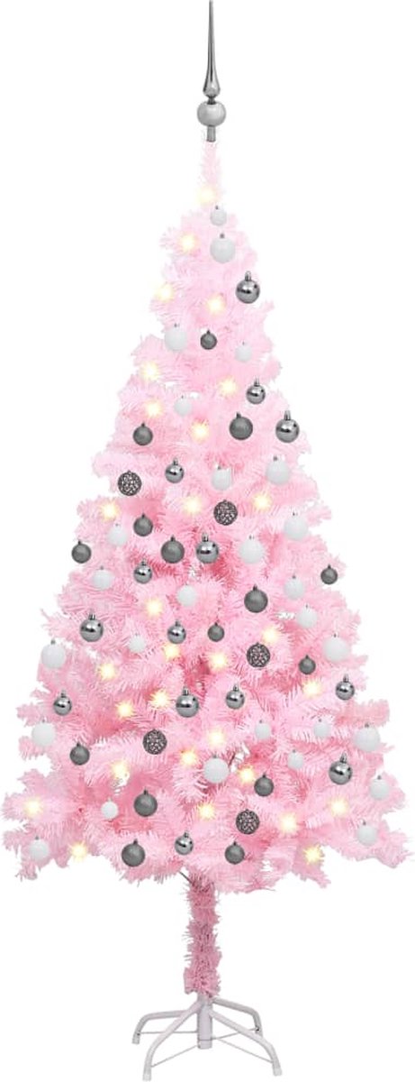 Prolenta Premium - Kunstkerstboom met LED's en kerstballen 180 cm PVC roze