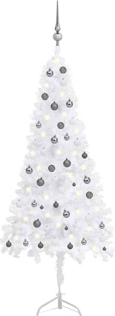 Prolenta Premium - Kunstkerstboom met LED's en kerstballen hoek 210 cm PVC wit