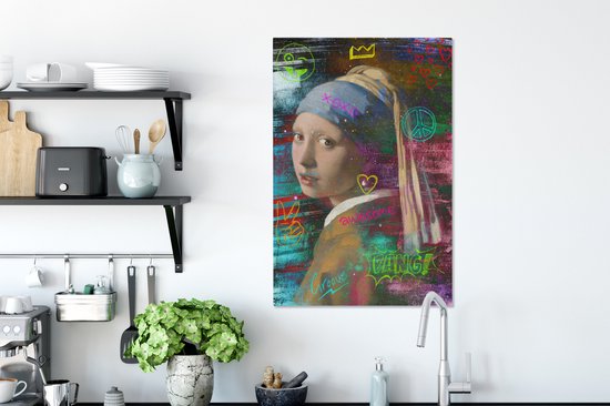Canvas Schilderij Meisje met de parel - Johannes Vermeer - Neon - 40x60