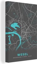 Peinture sur toile Allemagne - Blauw - Wesel - Plan de ville - Carte - Plan d'étage - 40x60 cm - Décoration murale