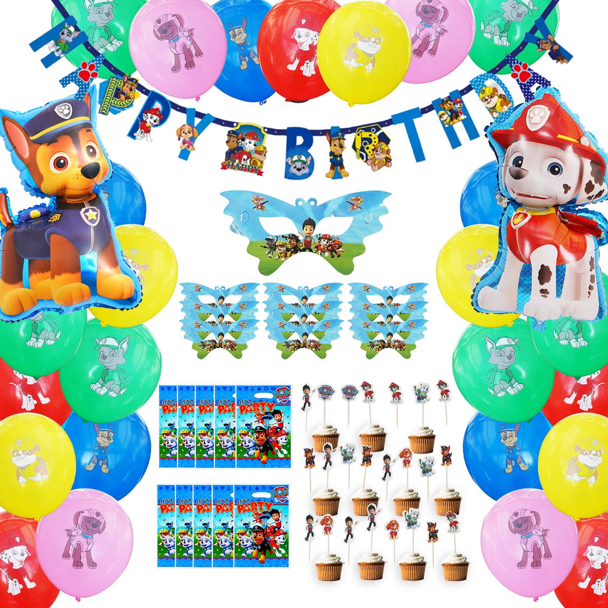 Paw Patrol - 74 Items - Feest Pakket - Decoratie - Versiering - Verjaardag - Ballonnen, Slingers & Accessoires – Patrol Kinderfeestje - Celejoy