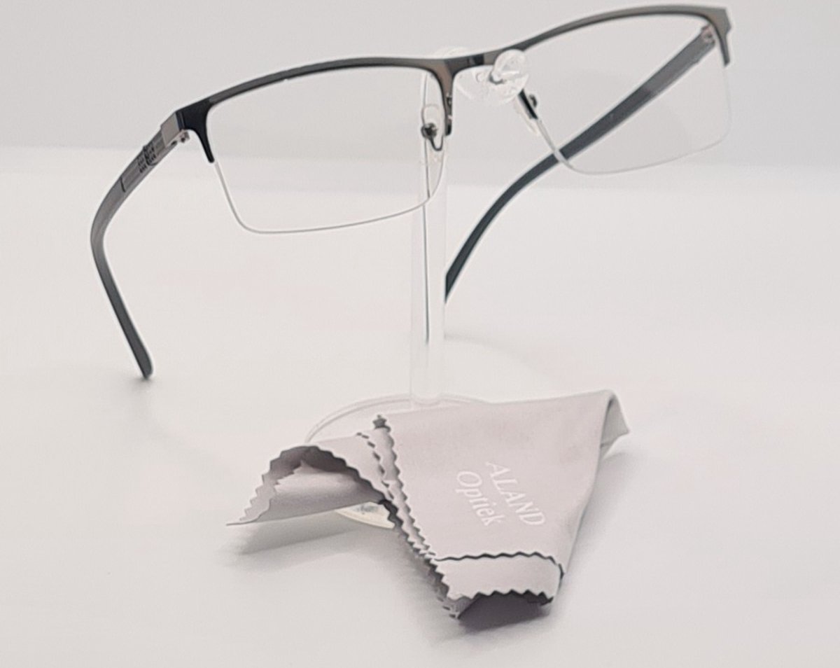 Leesbril +1.0 / halfbril van metalen frame / bril op sterkte +1,0 / GRIJZE metaal / unisex leesbril met microvezeldoekje / dames en heren leesbril / Aland optiek 017 / lunettes de lecture demi-monture