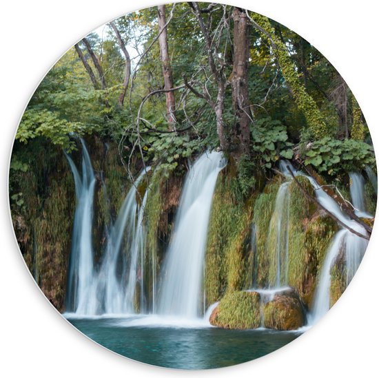 WallClassics - PVC Schuimplaat Muurcirkel - Prachtige Watervallen in de Natuur - 60x60 cm Foto op Muurcirkel (met ophangsysteem)
