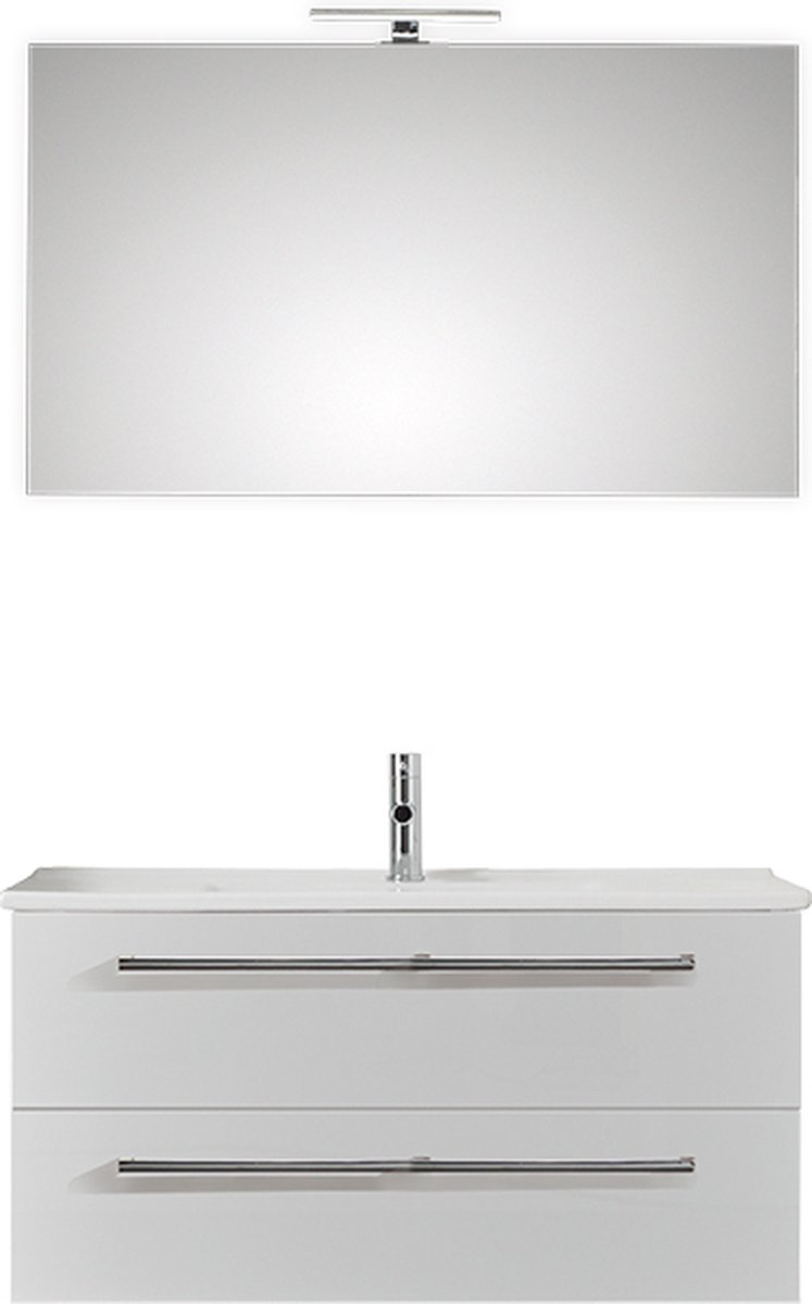 Badkamermeubel Pelipal Valencia 100 cm wastafelonderkast met greep 2 laden met spiegel Wit Zijdeglans met kraangat
