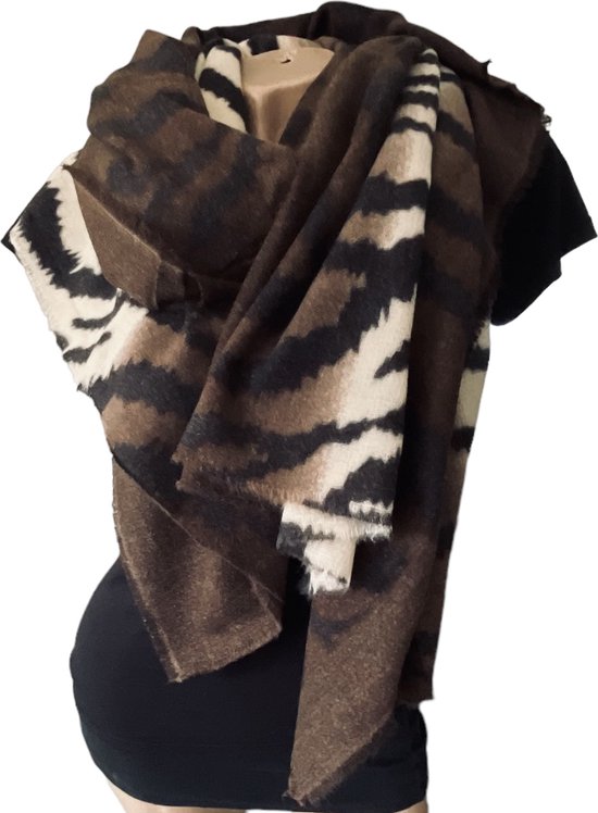 Lange Warme Sjaal - Zebraprint - Bruin - 190 x 80 cm (21381#)