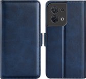 Oppo Reno 8 Hoesje - MobyDefend Luxe Wallet Book Case (Sluiting Zijkant) - Blauw - GSM Hoesje - Telefoonhoesje Geschikt Voor Oppo Reno 8