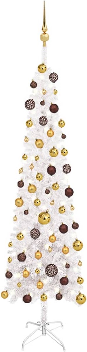 Prolenta Premium - Kerstboom met LED's en kerstballen smal 180 cm wit