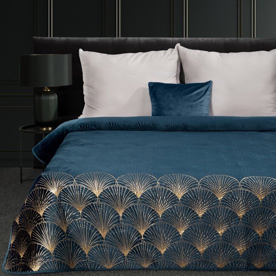 Oneiro’s luxe LOTOS Type 1 Beddensprei Turquoise - 170x210 cm – bedsprei 2 persoons - beige – beddengoed – slaapkamer – spreien – dekens – wonen – slapen
