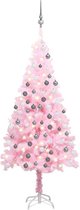 vidaXL - Kunstkerstboom - met - verlichting - en - kerstballen - 180 - cm - PVC - roze