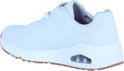 Witte Skechers sneaker met klittenband, veters en een gummi zool. Zichtbare luchtkussentjes in de zool.