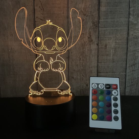 Klarigo® Nachtlamp – 3D LED Lamp Illusie – 16 Kleuren – Bureaulamp – Stitch - Lilo en Stitch – Nachtlampje Kinderen – Creative lamp - Afstandsbediening