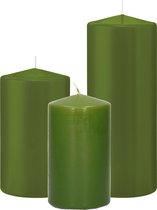 Trend Candles - Stompkaarsen set 6x stuks olijfgroen 12-15-20 cm