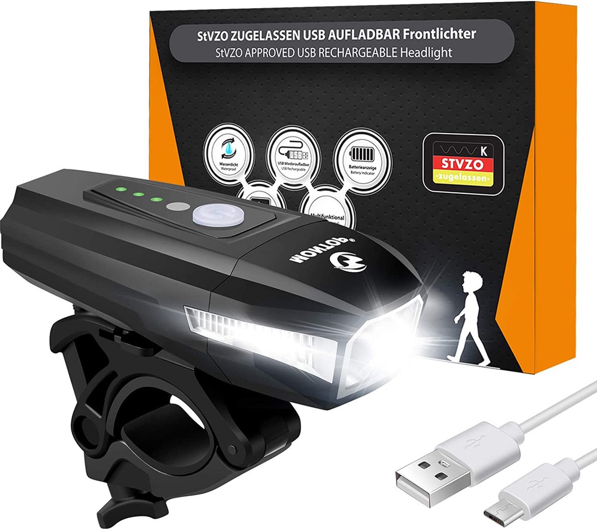 Fietsverlichtingsset met Lithium-ion-accu StVZO-goedgekeurd Superhelder LED Fietslicht - Oplaadbaar - Waterdicht