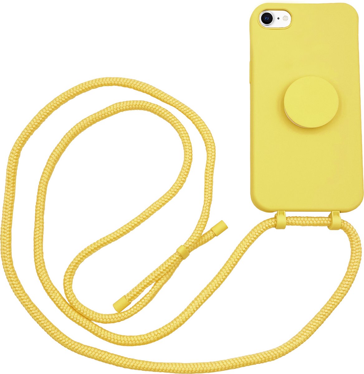 Høyde - iPhone SE (2022 / 2020) / 8 / 7 / 6(s) - Telefoonhoes met koord + Socket houder - Geel
