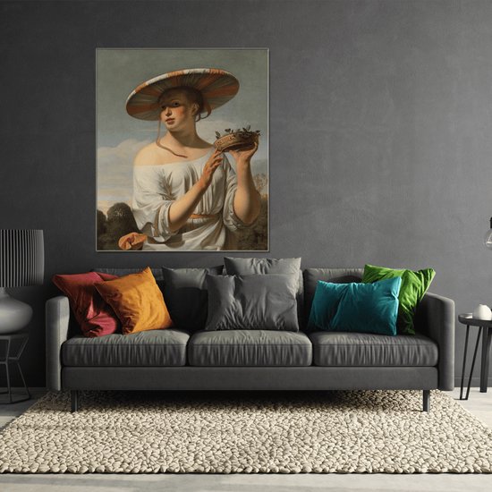 Wanddecoratie / Schilderij / Poster / Doek / Schilderstuk / Muurdecoratie / Fotokunst / Tafereel Meisje met een brede hoed - Caesar Boëtius van Everdingen gedrukt op Textielposter