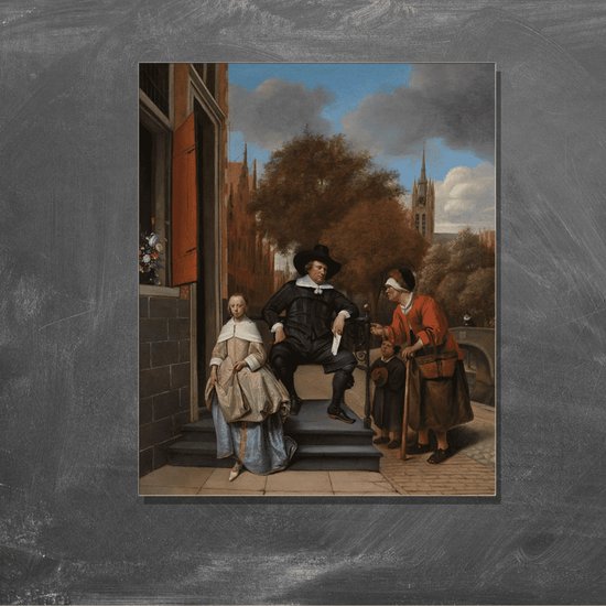Wanddecoratie / Schilderij / Poster / Doek / Schilderstuk / Muurdecoratie / Fotokunst / Tafereel Adolf en Catharina Croeser, bekend als De burgemeester van Delft en zijn dochter - Jan Havicksz. Steen gedrukt op Dibond