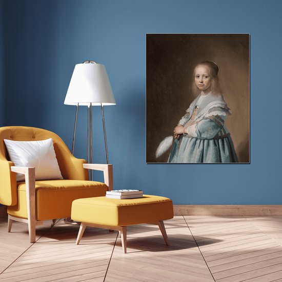 Wanddecoratie / Schilderij / Poster / Doek / Schilderstuk / Muurdecoratie / Fotokunst / Tafereel Portret van een meisje in het blauw - Johannes Cornelisz Verspronck gedrukt op Dibond