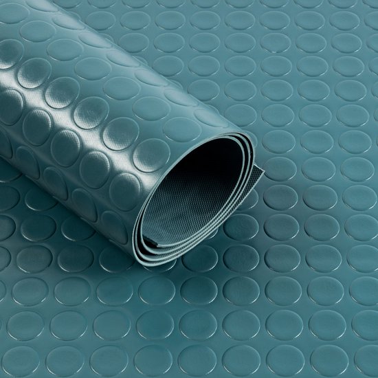 floordirekt Rubber loper - Rubbermat - Big Button - 2 mm - Turquoise - 120 x 250 cm