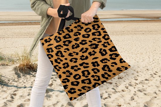 Sac bandoulière - Sac de plage - Shopper Imprimé Panthère - Oranje - Zwart - 45x45 cm - Sac en coton