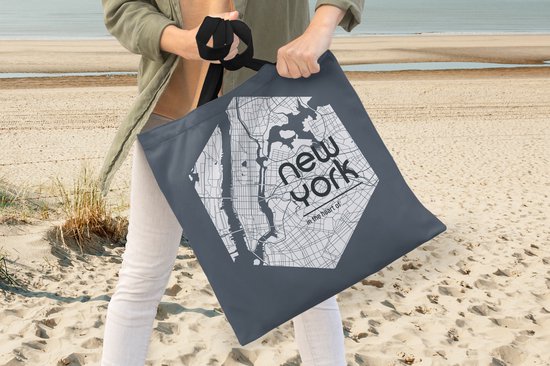 MuchoWow® Sac bandoulière - Sac de plage - Big Shopper - Sac shopping - New York - Carte - Hexagone - 45x45 cm - Sac en coton - Plan de la ville