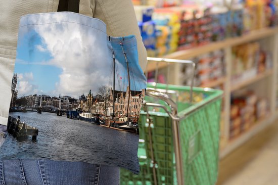 MuchoWow® Schoudertas - Strandtas - Big Shopper - Boodschappentas - Brug - Haarlem - Centrum - 45x45 cm - Katoenen tas