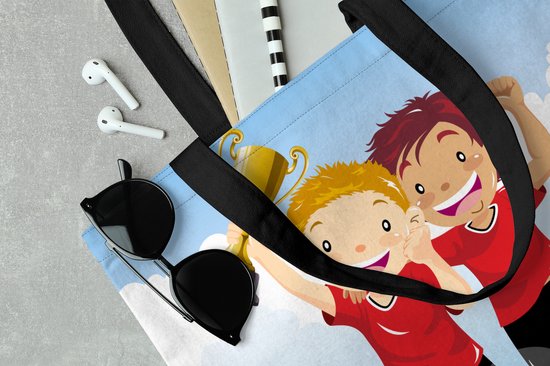 Sac bandoulière MuchoWow® - Sac de plage - Grand cabas - Sac shopping - Illustration de deux footballeurs gagnants - Garçons - Filles - Enfant - 40x40 cm - Sac en coton