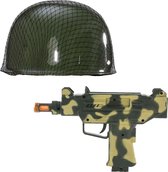 Soldaten carnaval verkleed set - Soldatenhelm en Uzi machinegeweer