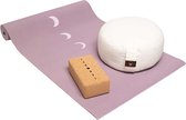 Starterspakket yogamat, meditatiekussen en blok - lavendelpaars moon