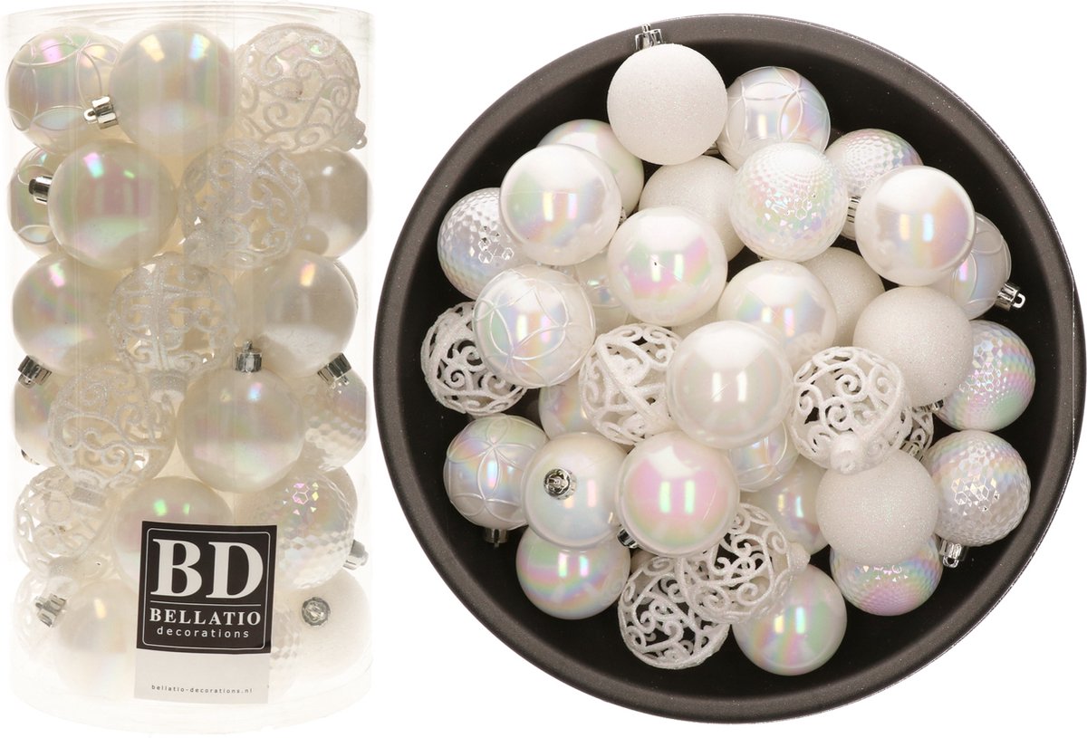 37x stuks kunststof/plastic kerstballen parelmoer wit 6 cm mix -  Onbreekbaar -... | bol.com