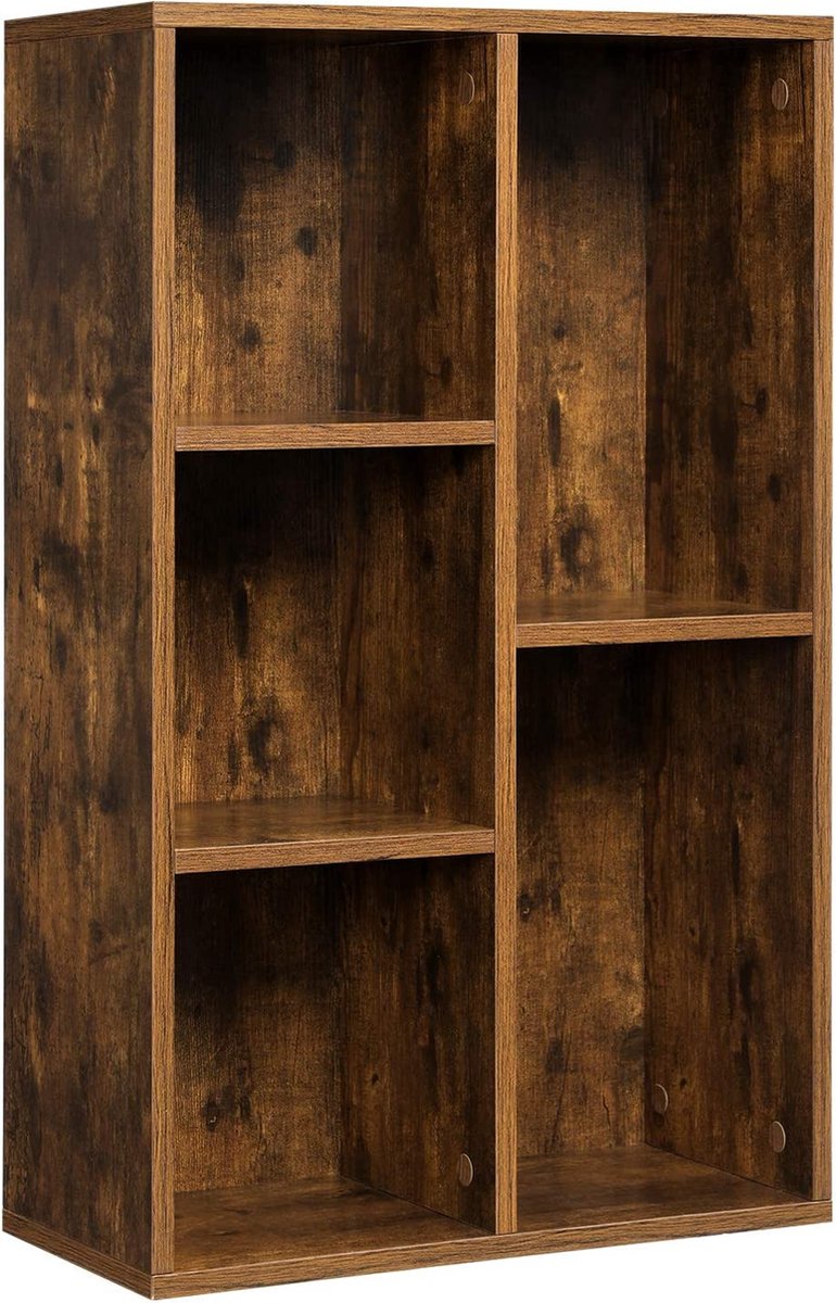 Berkatmarkt - boekenplank, staand, met 5 vakken, voor woonkamer, studeerkamer, kinderkamer, kantoor, als kamerscherm, 50 x 24 x 80 cm, vintage bruin
