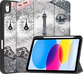 Hoes Geschikt voor iPad 2022 Hoes Book Case Hoesje Trifold Cover Met Uitsparing Geschikt voor Apple Pencil - Hoesje Geschikt voor iPad 10 Hoesje Bookcase - Eiffeltoren