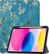 Hoes Geschikt voor iPad 2022 Hoes Tri-fold Tablet Hoesje Case Met Uitsparing Geschikt voor Apple Pencil - Hoesje Geschikt voor iPad 10 Hoesje Hardcover Bookcase - Bloesem