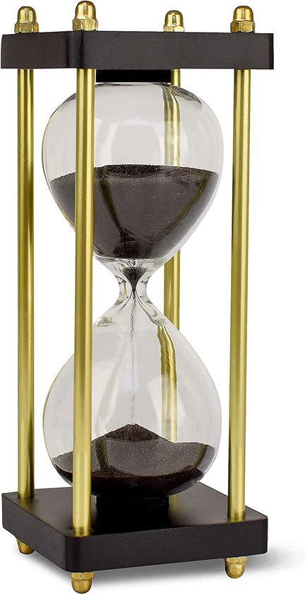 Afbeelding van het spel Elegante zandloper 15 minuten chronometrie I decoratieve zandloper van glas met fijn zwart-glinsterend zand veredeld met gouden zijsteunen