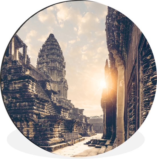 WallCircle - Wandcirkel - Muurcirkel - Zonsopkomst boven Angkor Wat - Aluminium - Dibond - ⌀ 60 cm - Binnen en Buiten