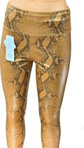 Slangenprint - Lederlook Leggings - Legging Dames - Legging Lederlook - Legging Meisje - Legging Dames Volwassenen - Imitatie slangenleer - High-Waist Dames Hoge Taille - Lichtbruin - Push-Up - Up-Fit - Maat L/XL