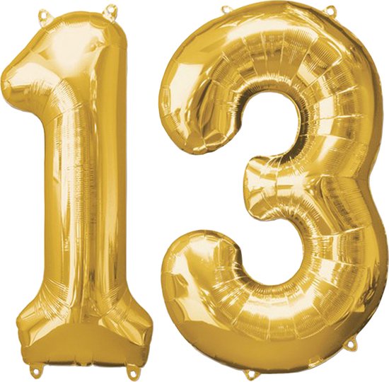 Versiering 13 Jaar Ballon Cijfer 13 Verjaardag Versiering Folie Helium Ballonnen Feest Versiering XL Formaat Goud - 86Cm