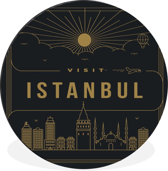 WallCircle - Wandcirkel - Muurcirkel - Stadsaanzicht Istanbul - zwart - Aluminium - Dibond - ⌀ 120 cm - Binnen en Buiten XXL