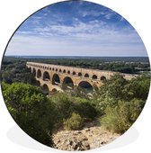 WallCircle - Wandcirkel - Muurcirkel - Pont du Gard vanaf een berg in Frankrijk - Aluminium - Dibond - ⌀ 60 cm - Binnen en Buiten